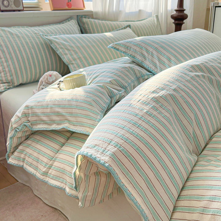 Bedding set made from washable cotton, striped