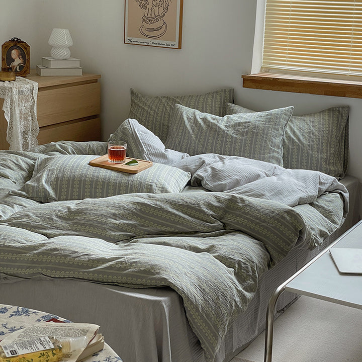 Cotton bedding set, 4-piece, jacquard pattern