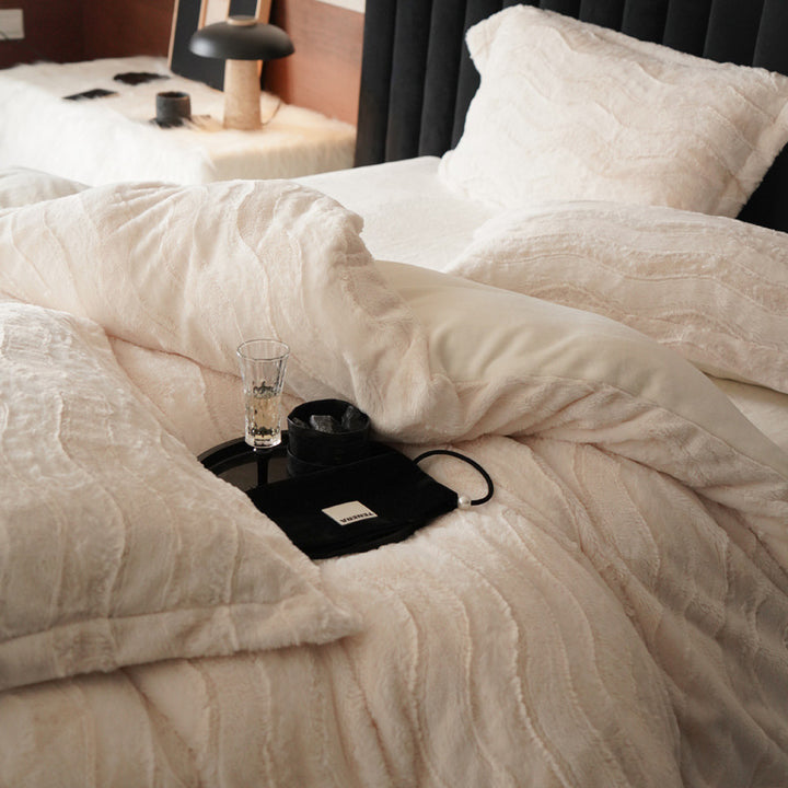 Winter bedding set, milk fleece, 4-piece, solid color