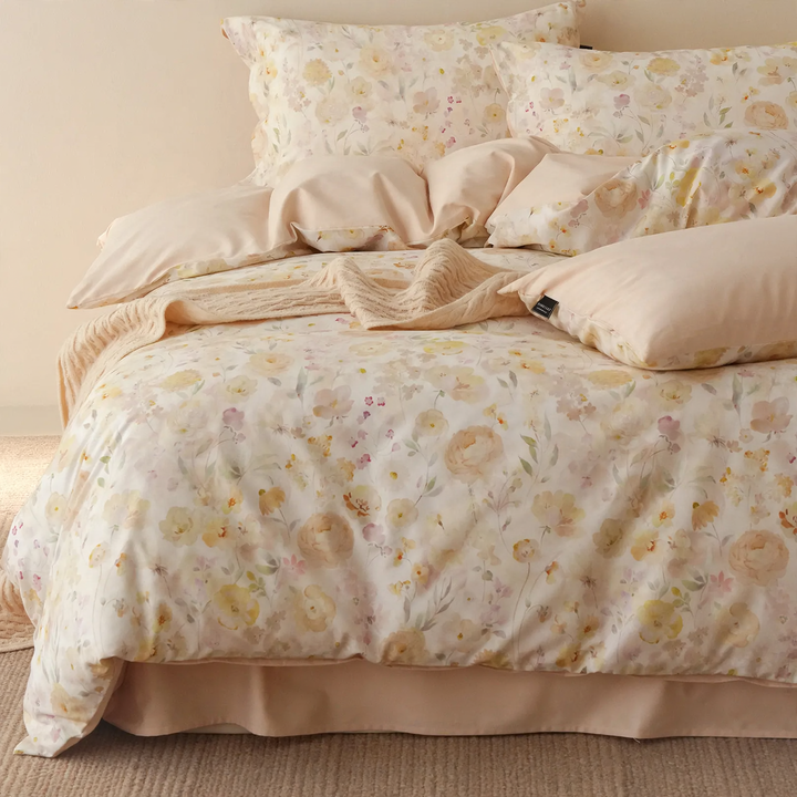 Fleece bedding set, 4-piece, autumn/winter, floral pattern