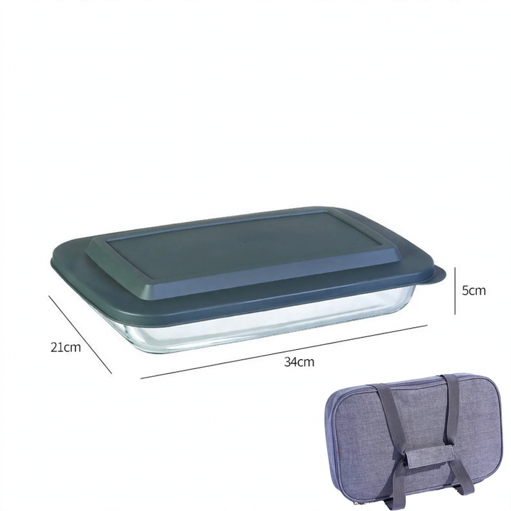 Glass baking tray made of borosilicate glass, rectangular