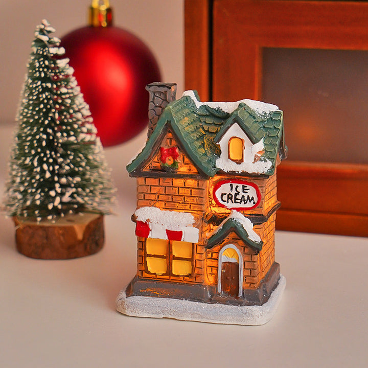 Illuminated Christmas miniature house made of resin