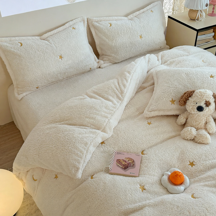 Quilted milk fiber fleece bedding set for winter