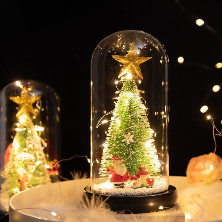 LED Christmas tree in glass dome with lighting