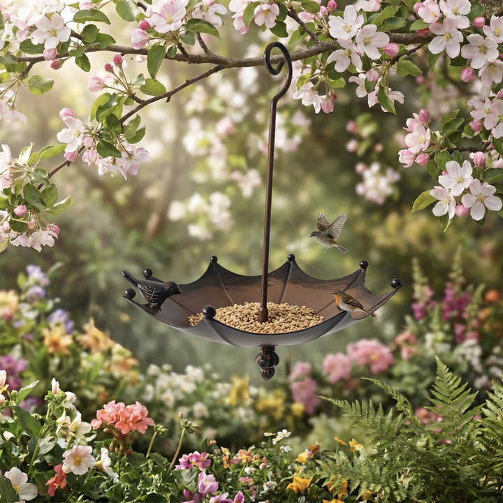 Decorative birdbath made of iron in umbrella design