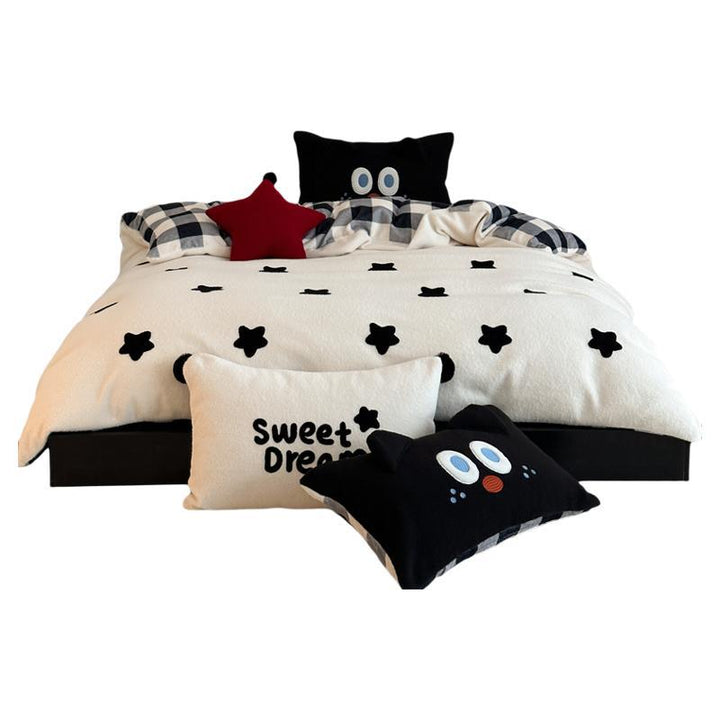 Milk fiber fleece bedding set with star pattern