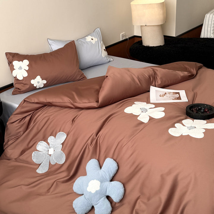 Cotton bedding set, 100S, floral embroidery
