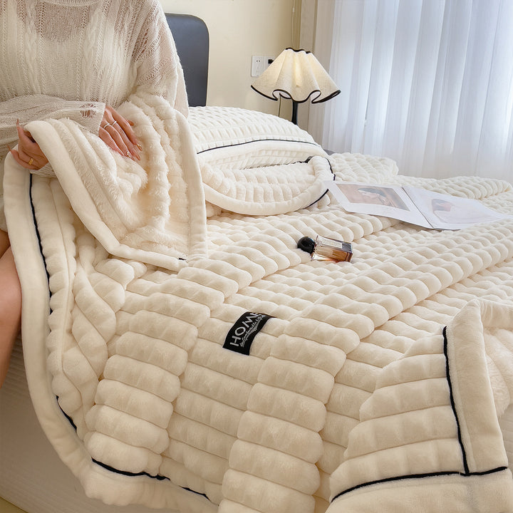 Double-sided rabbit fur imitation blanket