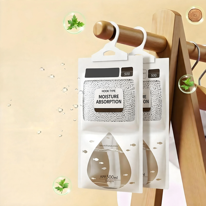 Hanging dehumidifying bag with calcium chloride