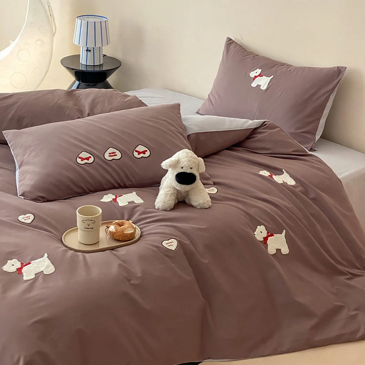 Cotton bedding set, 4-piece, dog cartoon