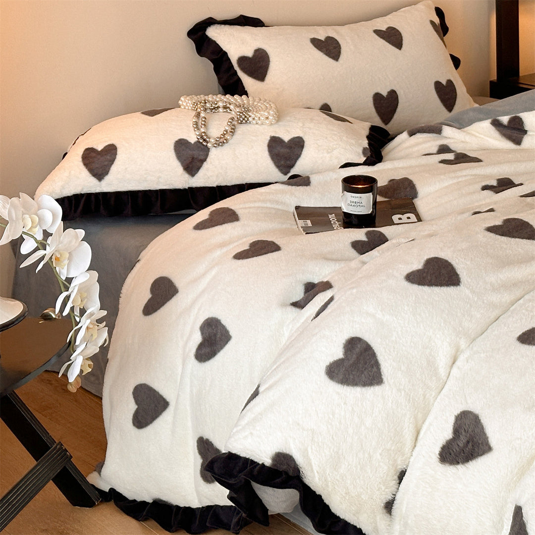 French milk fiber fleece bedding set with bow pattern