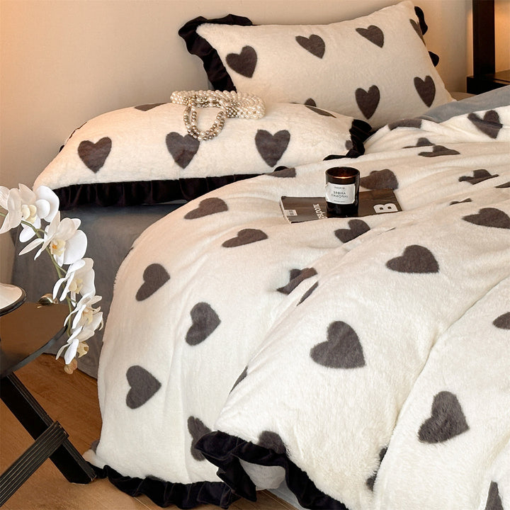 French milk fiber fleece bedding set with bow pattern