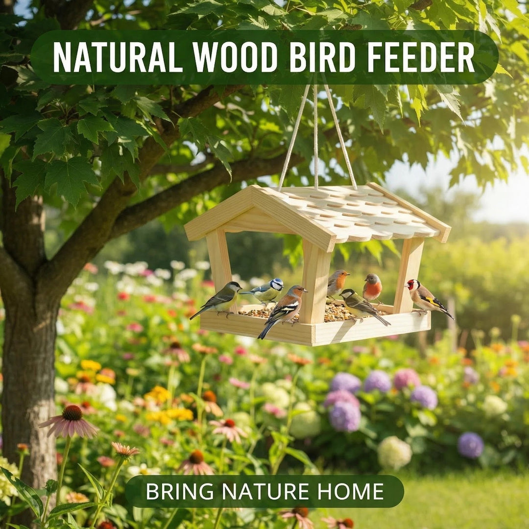 Hanging birdhouse made of solid wood for outdoor use