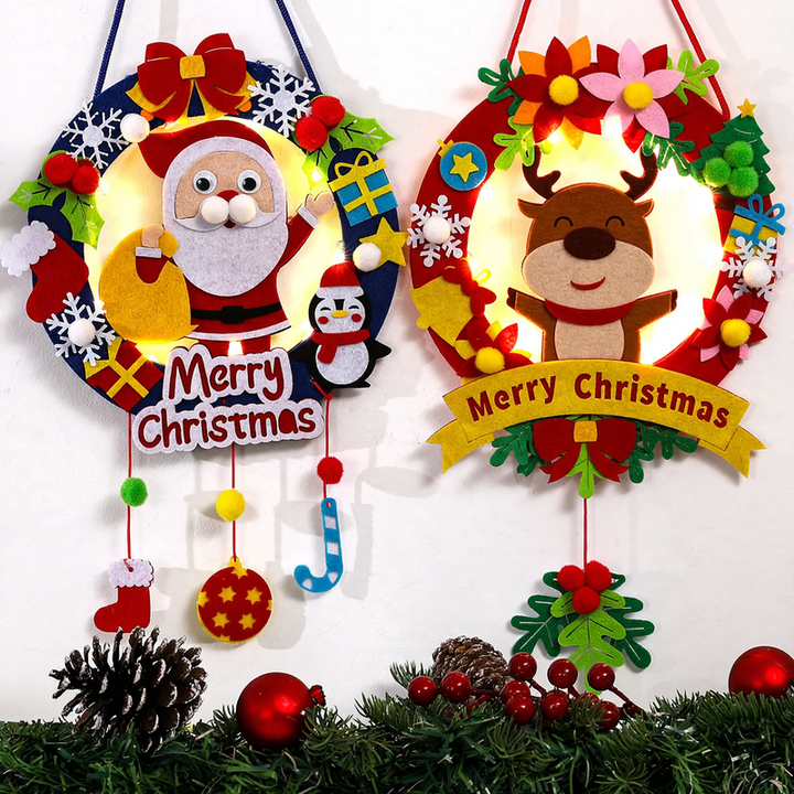 Christmas wreath made of fabric with LED lighting