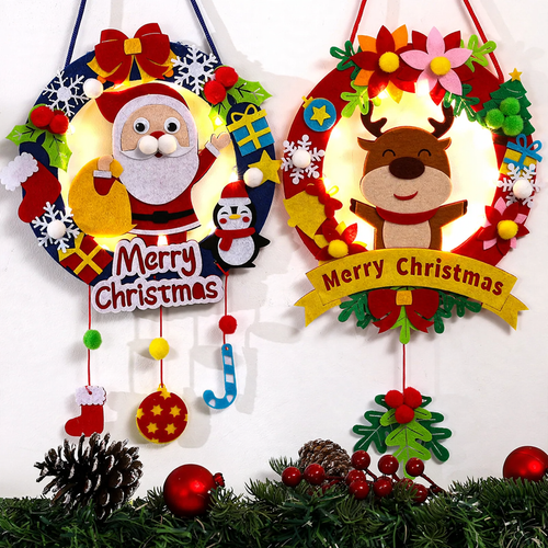 Christmas wreath made of fabric with LED lighting