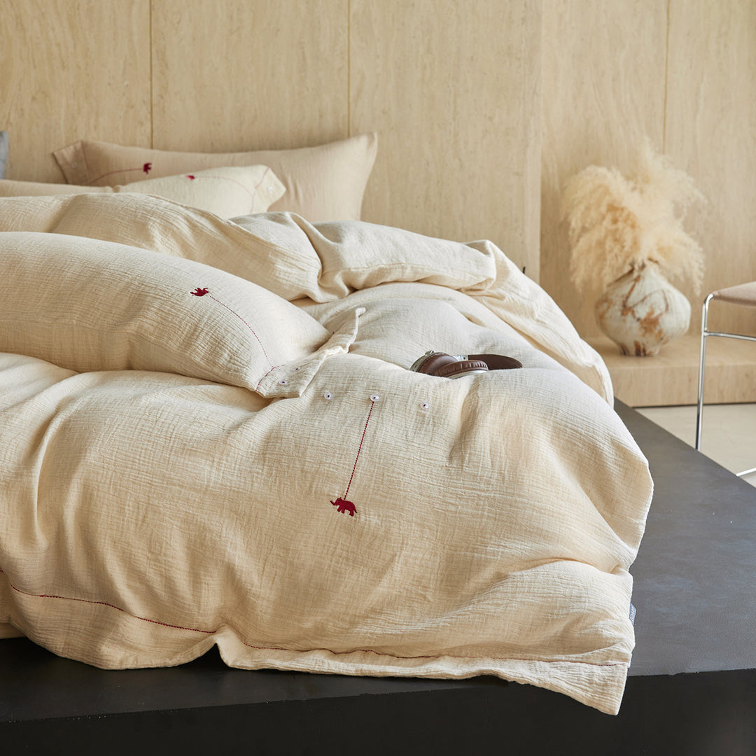 Cotton-linen bed linen, 4-piece, embroidered