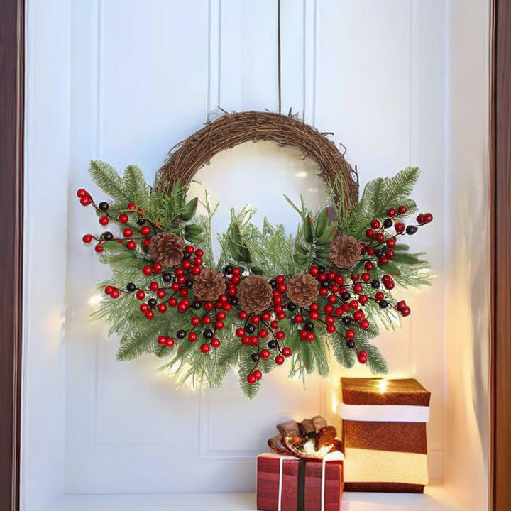 Christmas wreath with pine cones and berries, 50 cm
