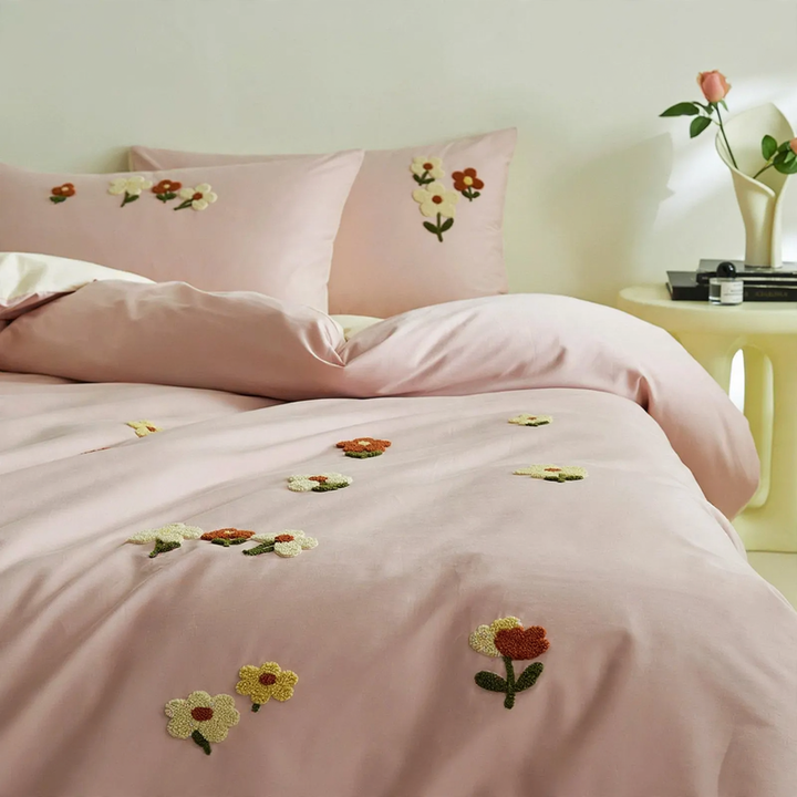 Cotton bedding set, 4 pieces, floral pattern