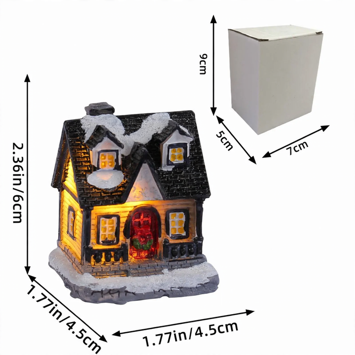 Illuminated Miniature Christmas House with Snow Landscape