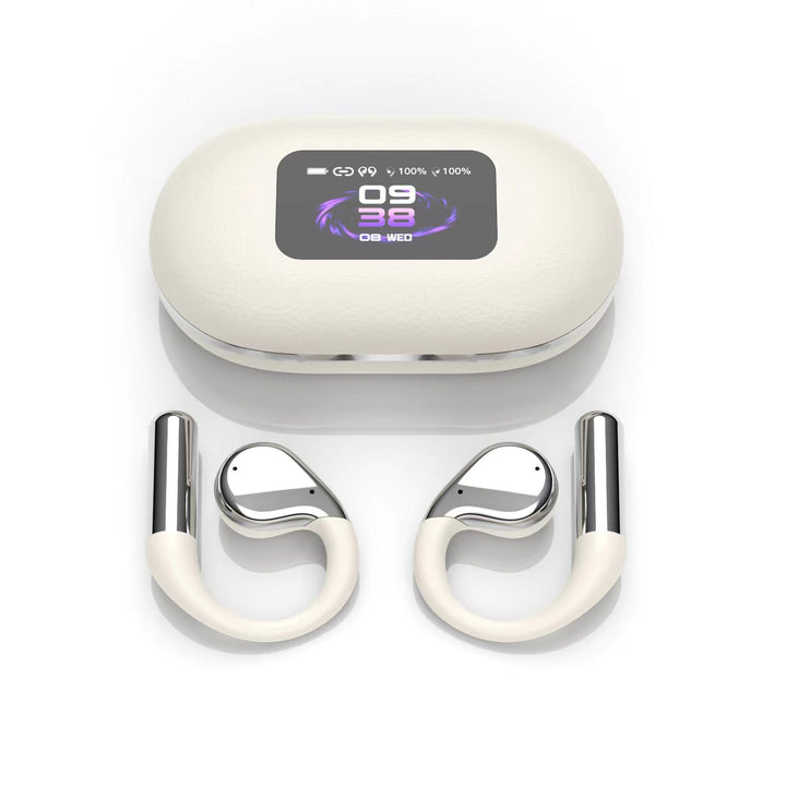 Open Bluetooth earbuds, non-invasive, touchscreen control