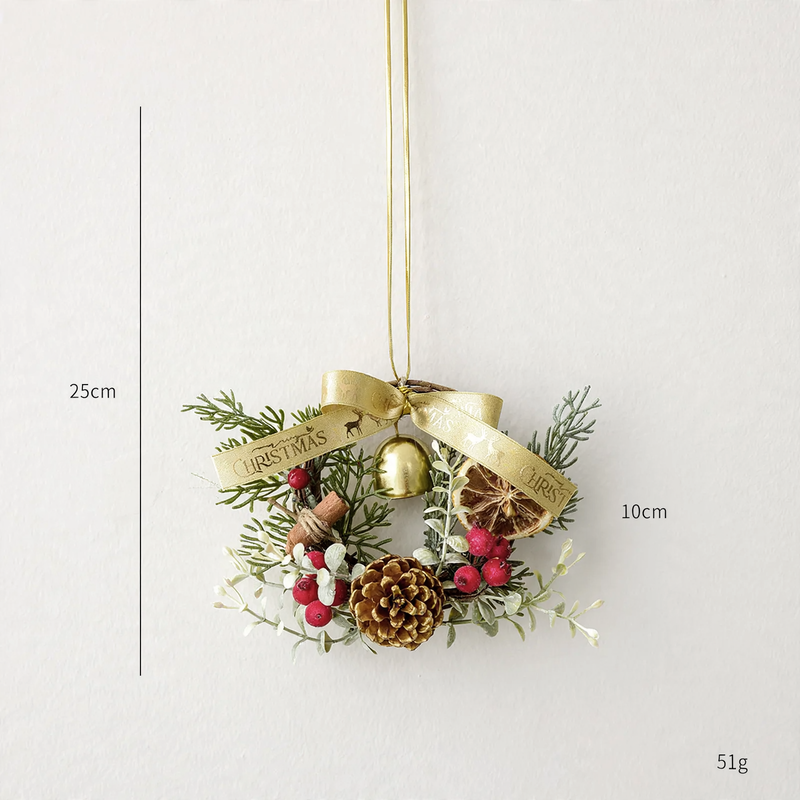 Mini Christmas wreath with pine cones and bells