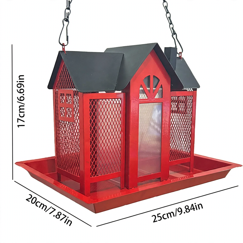 Metal birdhouse as swing feeding station