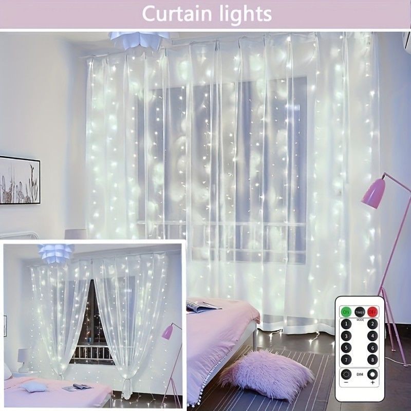 LED Curtain String Lights with USB, Remote Control and Hooks