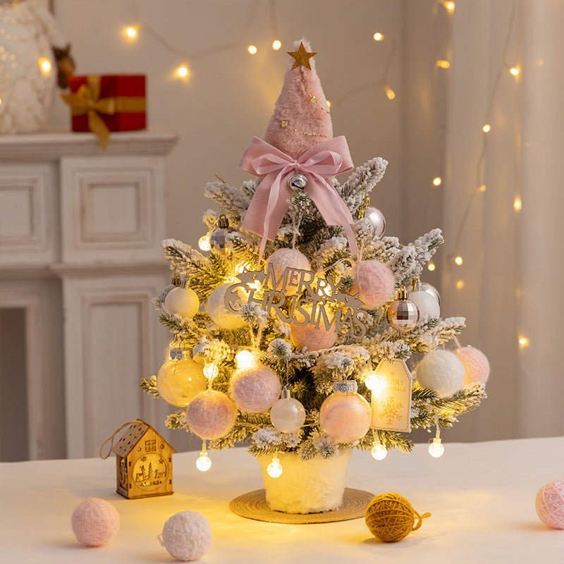 Mini Christmas tree for the table, PVC, flocked, with lighting
