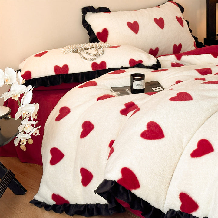 French milk fiber fleece bedding set with bow pattern