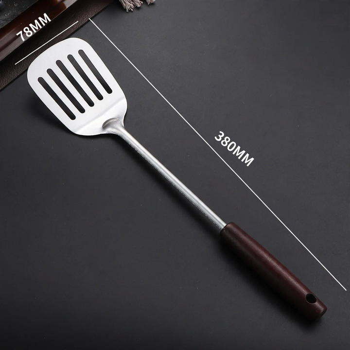 Kitchen utensil set, stainless steel with wooden handle