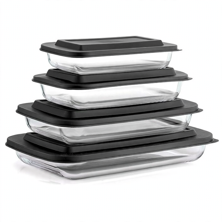 Glass baking tray made of borosilicate glass, rectangular