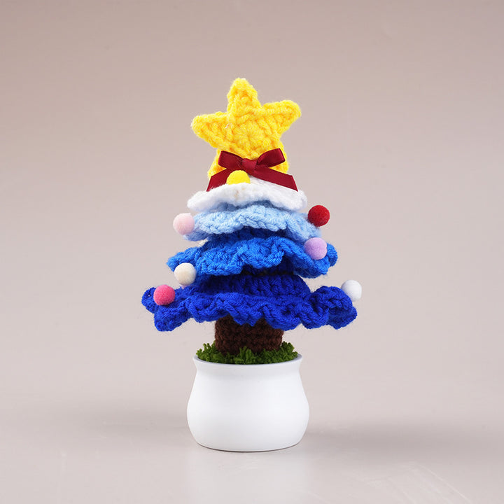 Handcrafted crocheted Christmas tree potted plant