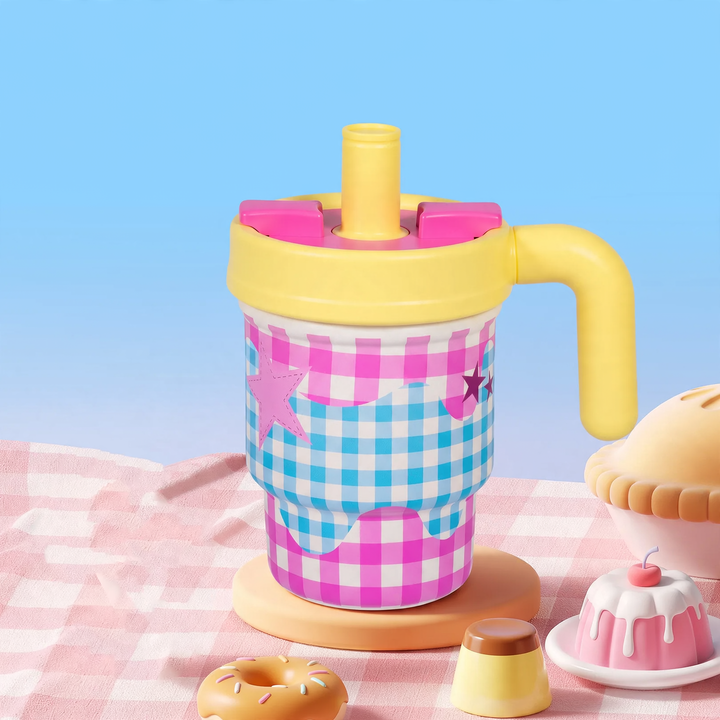 Children's thermos bottle with suction cup and straw