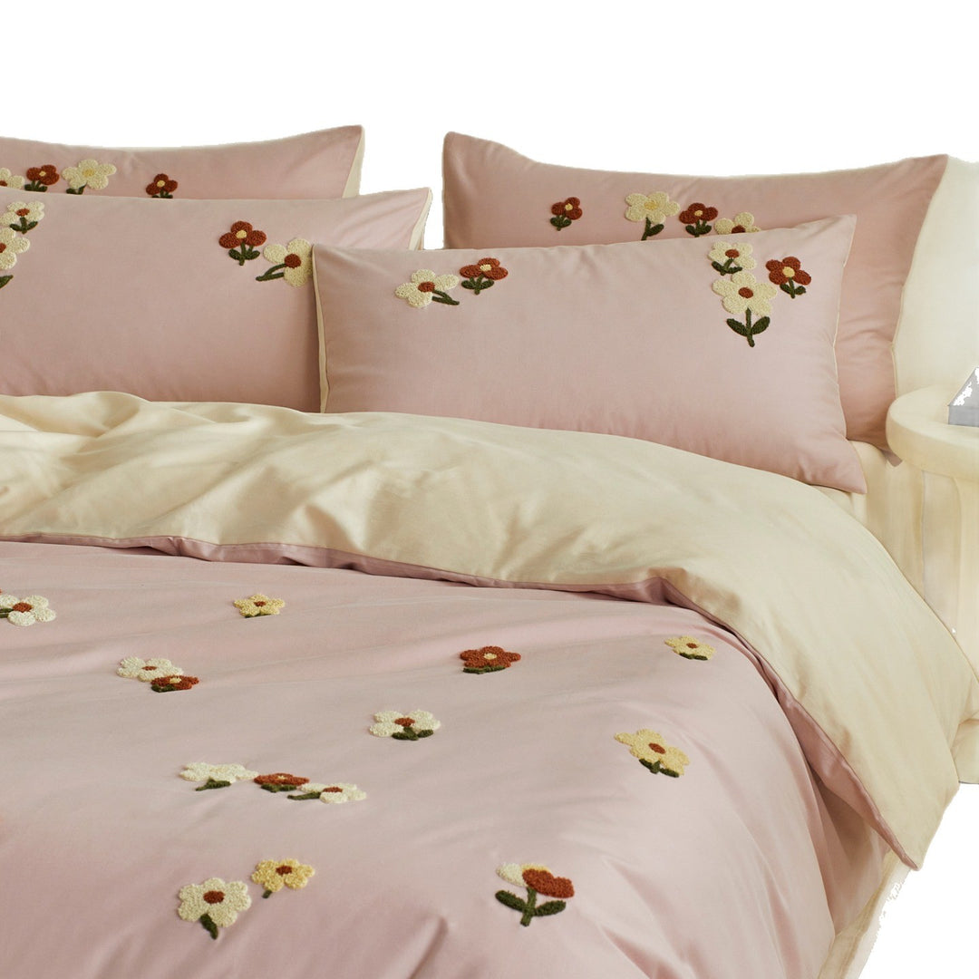 Cotton bedding set, 4 pieces, floral pattern