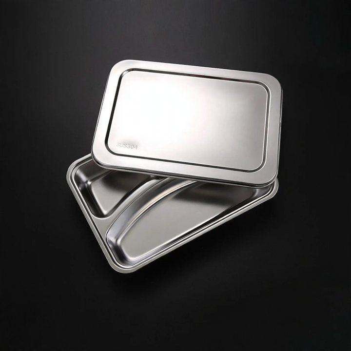 Stainless steel tray with compartments, square