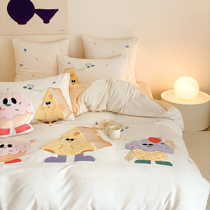 Milk fiber bedding set, 4-piece, 3D floral pattern