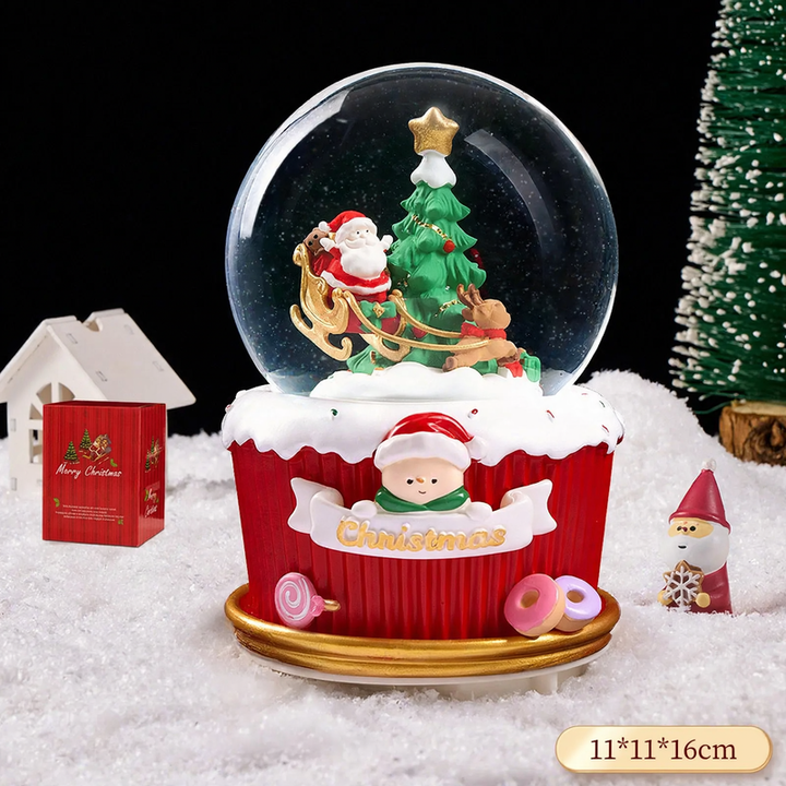Christmas snow globe with music box and carriage design