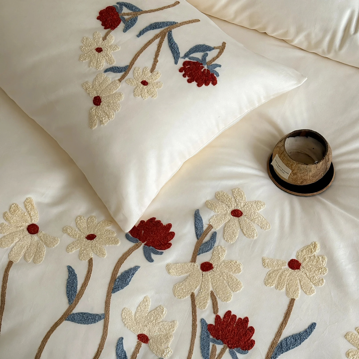 Cotton bedding set, embroidered, brushed, 4-piece