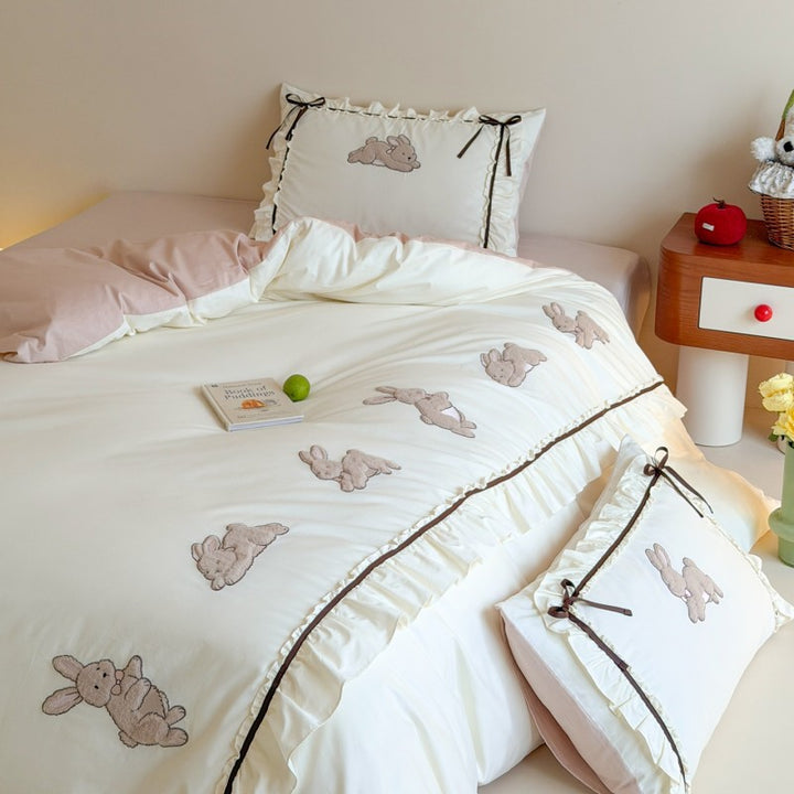 Cotton bed linen set, 4-piece, cartoon embroidery