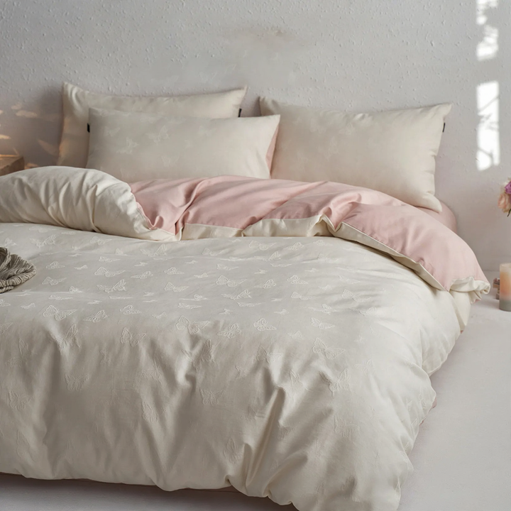 Cotton bedding set, 4-piece, butterfly design