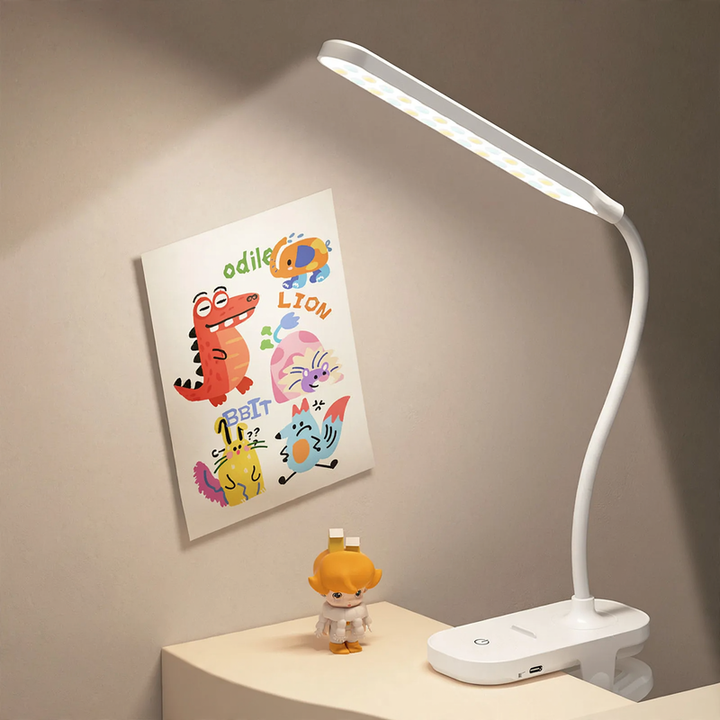 LED clamp lamp with clock for desk and study