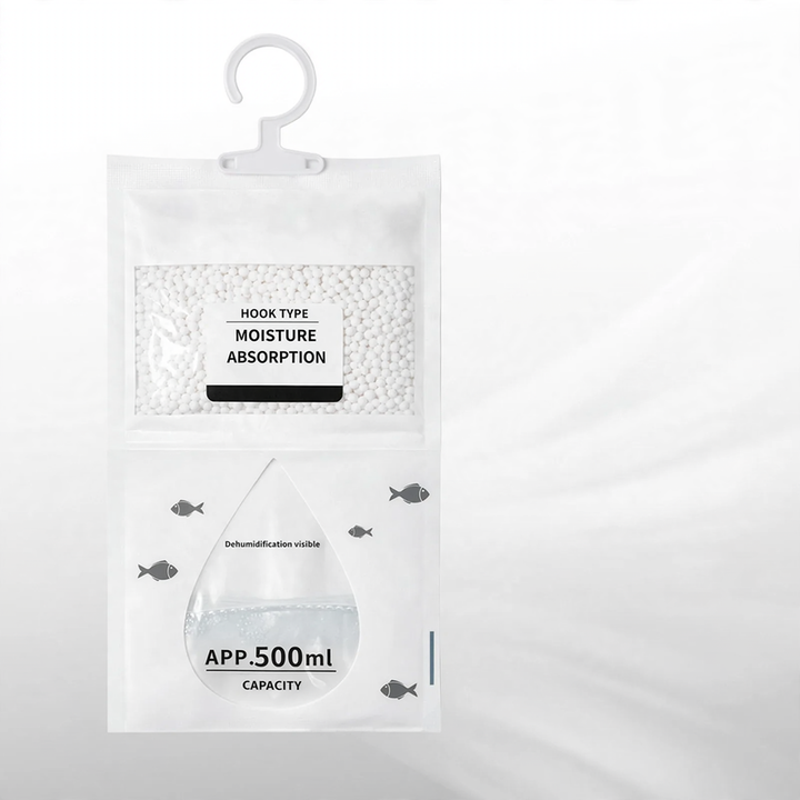 Hanging dehumidifying bag for clothing