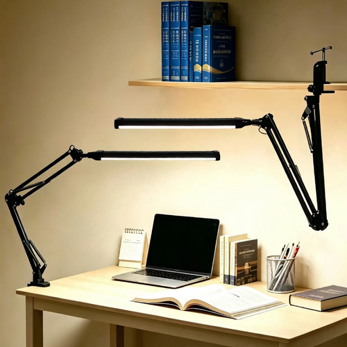 Foldable LED desk lamp with long arm