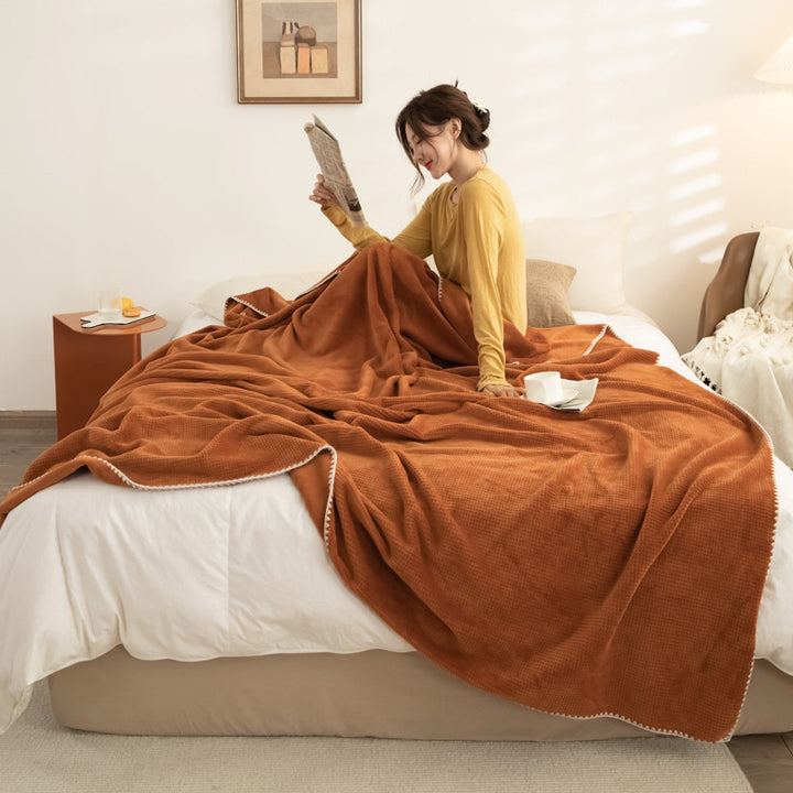 Double-layer milk fiber fleece blanket, waffle pattern