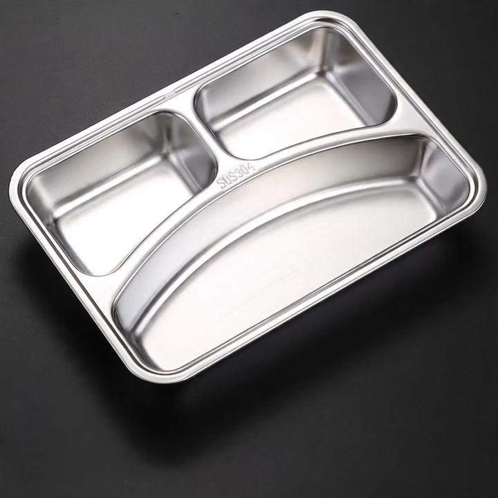 Stainless steel tray with compartments, square