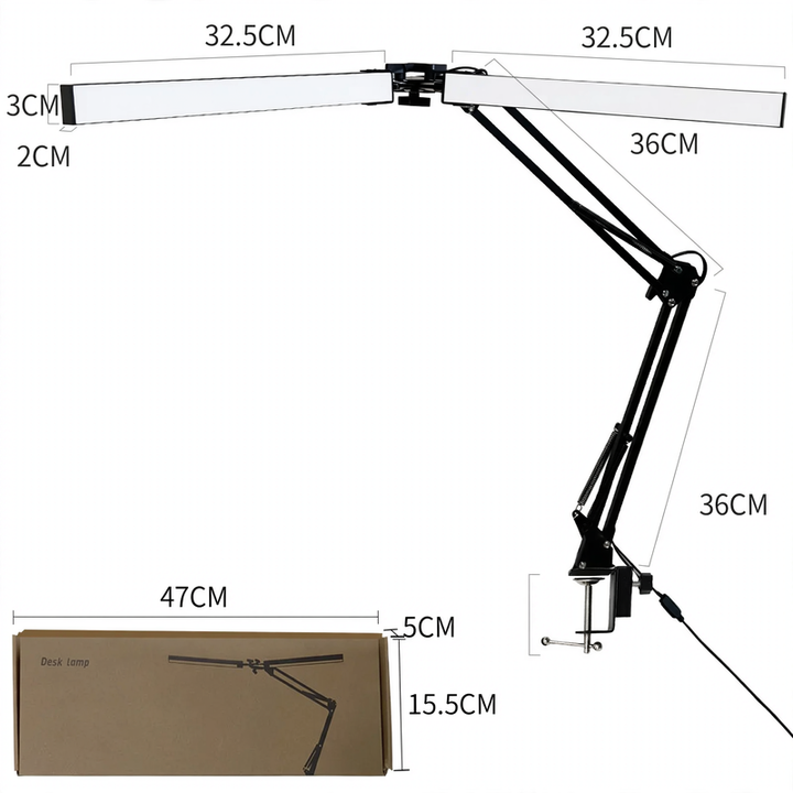 Double head LED clamp lamp with long arm