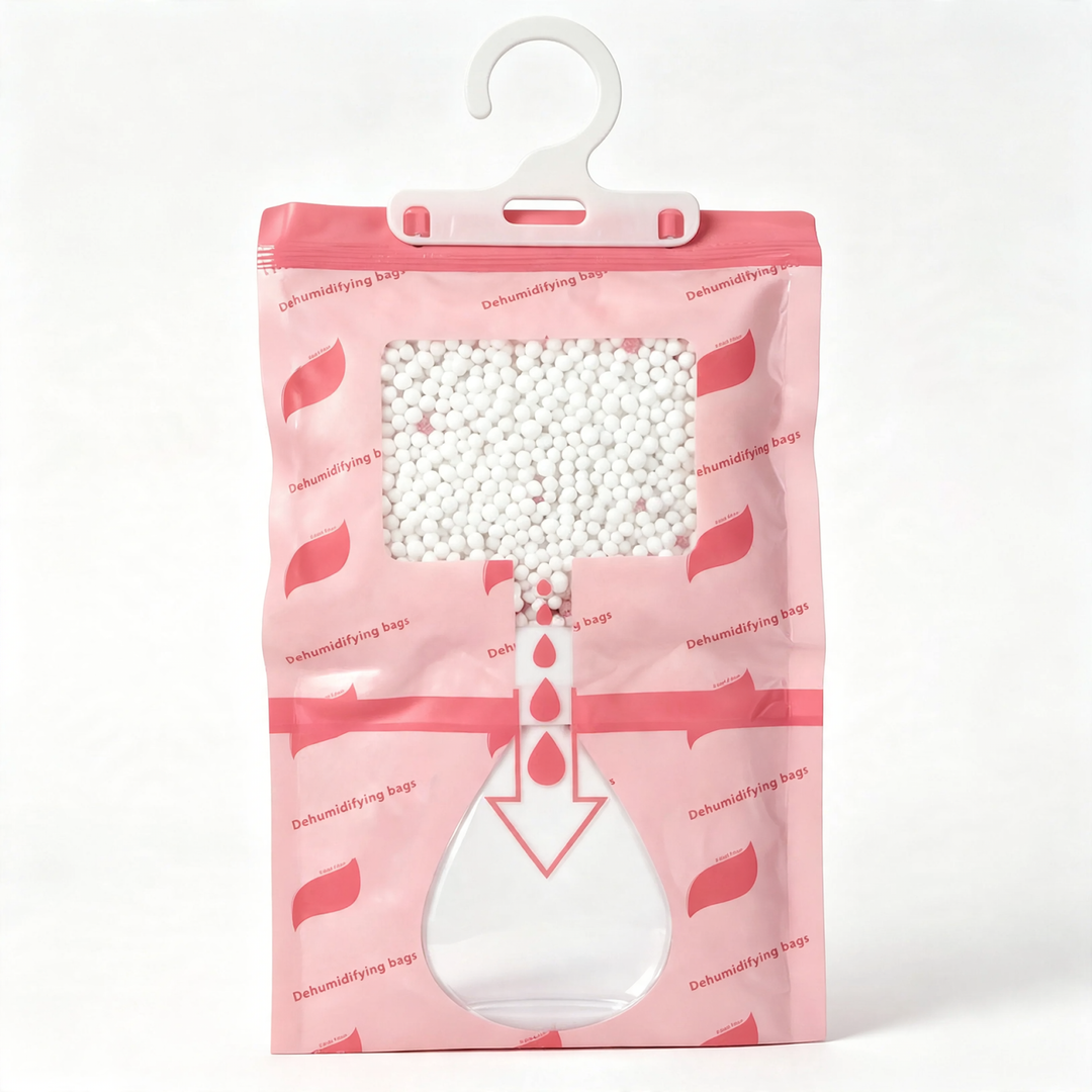 Hanging dehumidifier bag with calcium chloride