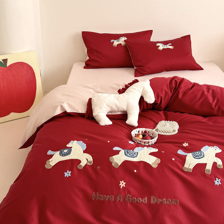 Bedding set, cotton, cartoon design, red