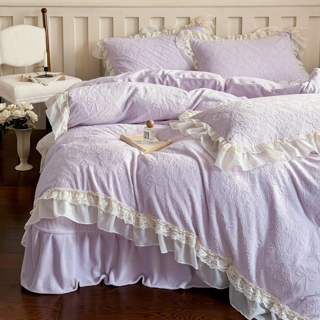Bedding set, 4-piece, milk fiber, floral pattern