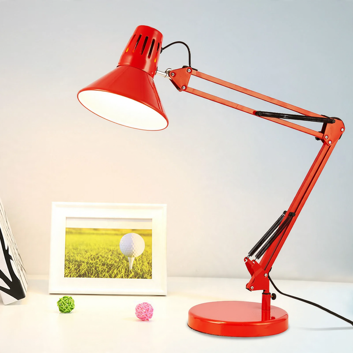 LED desk lamp with long arm and clamp base